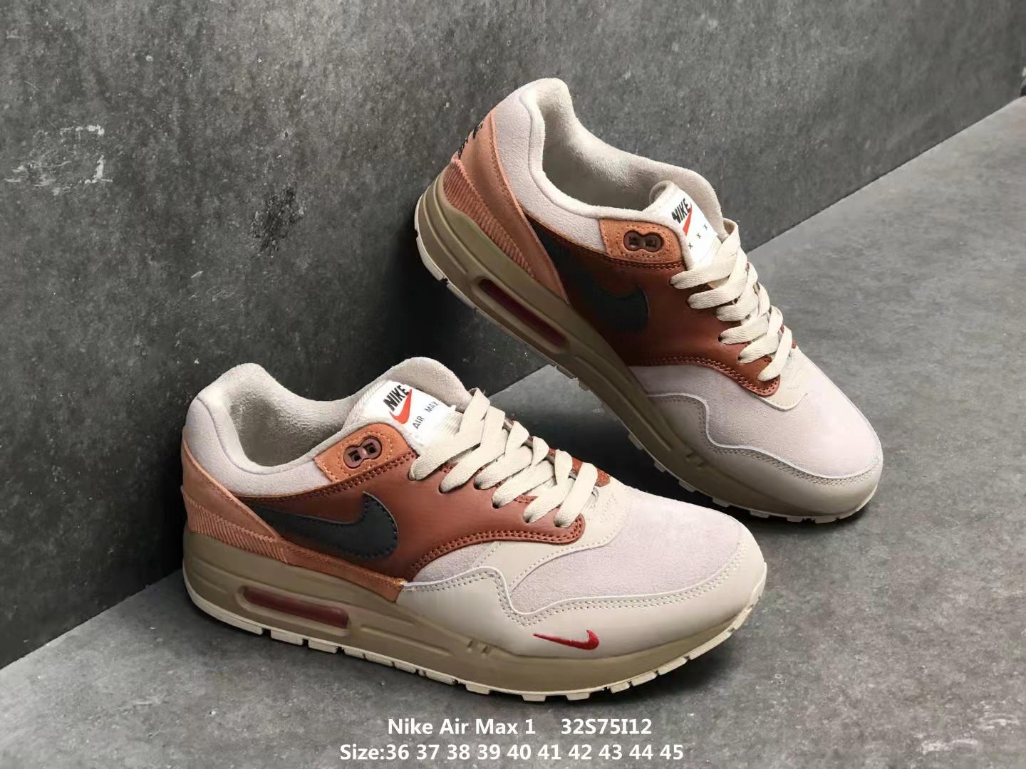 Nike Air Max 1 Tinker Sketch To Shelf Beign Brown Red Shoes - Click Image to Close